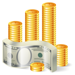 Earning success icon with stacks of coins and bills