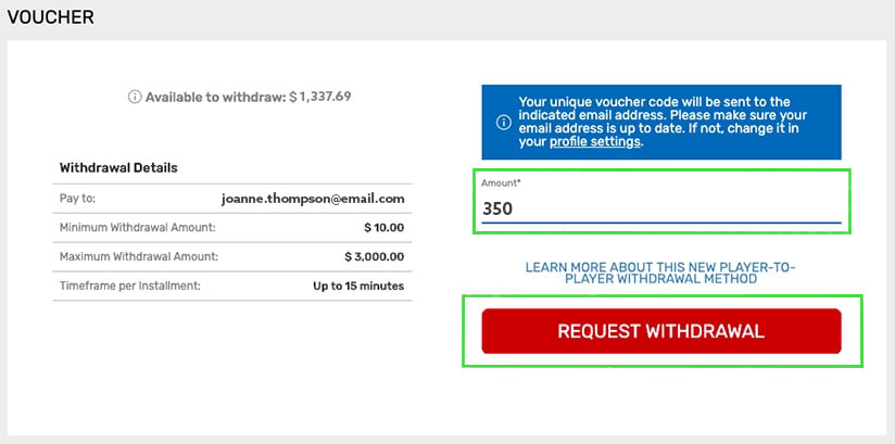 Online Casino Voucher Withdrawal Amount