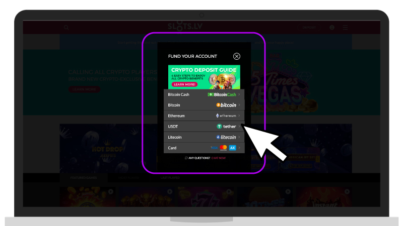 Slots.lv Deposit Method Desktop
