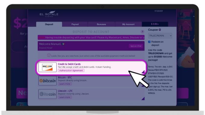 El Royale Select Your Deposit Method