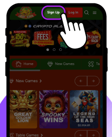 Mobile Screen Highlighting the Sign Up at Lucky Hippo Casino