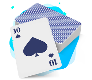 A 3D icon of a deck of blackjack cards being shuffled by a dealer