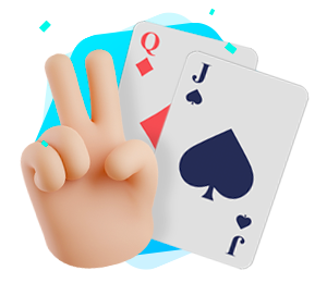 A 3D icon of a hand a two blackjack cards showing the handling of player actions