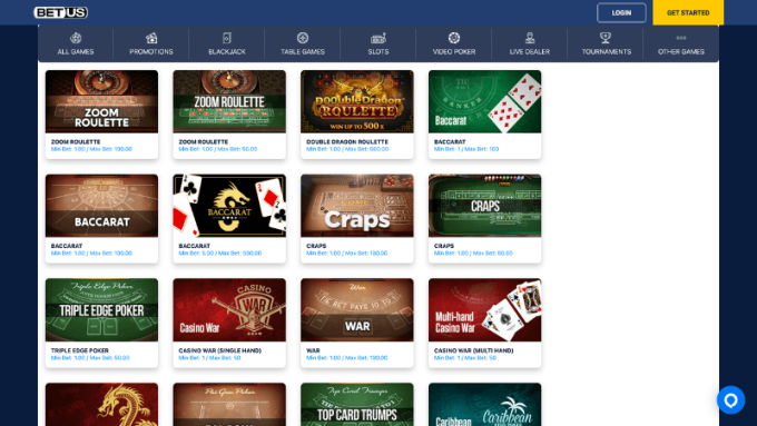 BetUS Baccarat Section Screenshot