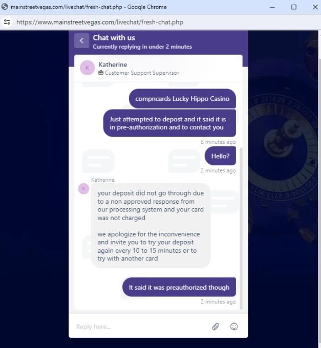 Lucky Hippo Casino Customer Support 2