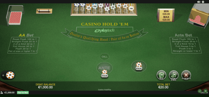 Placing Ante and AA Bets in Casino Holdem