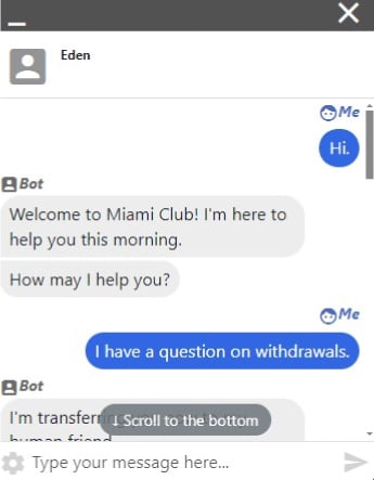 Miami Club customer support experience email screenshot 1