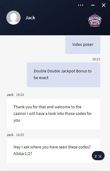 All-start casino James testing customer support screenshot 3