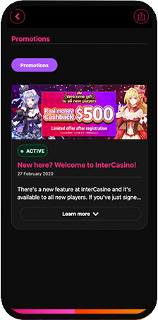 InterCasino Bonus Page in Mobile